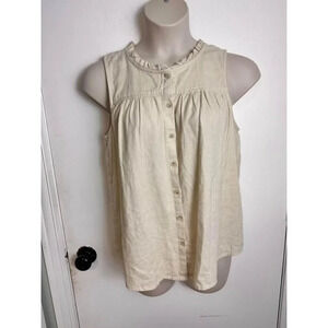 Sonoma PARADISE SAND BEIGE LINEN RUFFLE BUTTON FRONT TANK TOP size large #0817